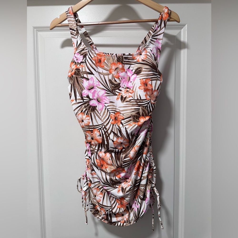 Lands' End Floral One Piece Swimsuit - Pink and Brown